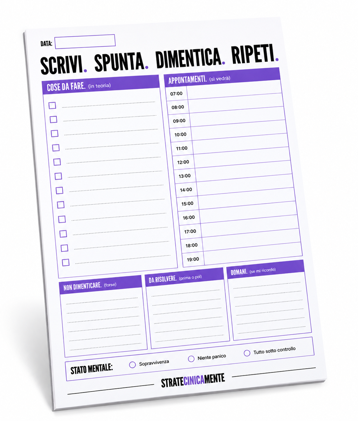 Planner SCRIVI. SPUNTA. DIMENTICA. RIPETI.